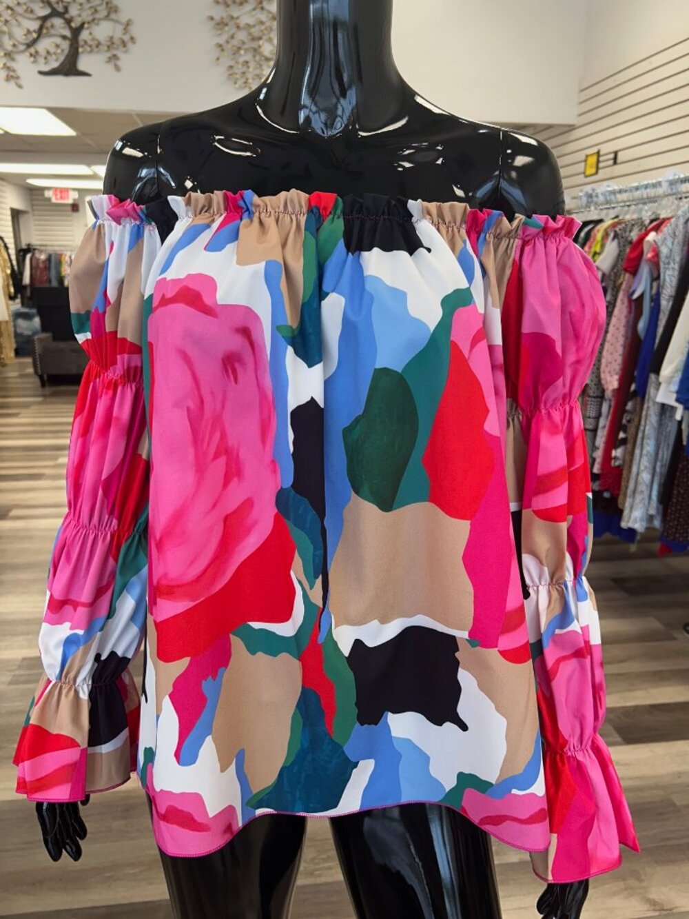 Bold Floral Off-Shoulder Blouse